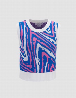 Urban Revivo Abstract Pattern Knitted Women's Tank Top Blue Multicolor | FCO4940XA