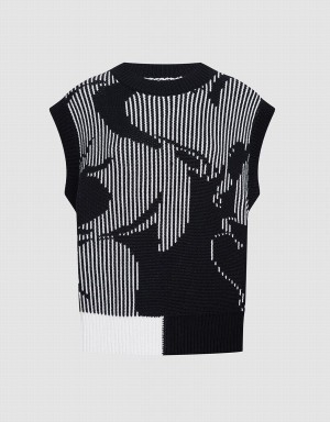 Urban Revivo Abstract Pattern Women's Tank Top Black | QOF8484XO