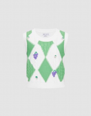 Urban Revivo Argyle Women's Tank Top Green White | SJQ2852CU