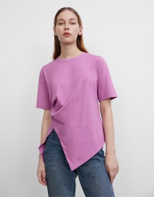 Urban Revivo Asymmetric Crew Neck Regular Women's T Shirts Purple | RLU8574IS