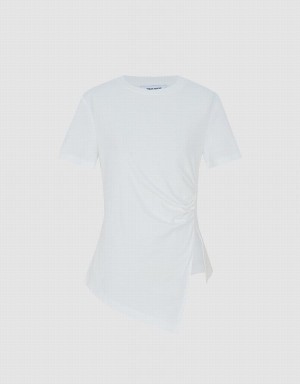 Urban Revivo Asymmetrical Hem Women's T Shirts White | QNG7455AI