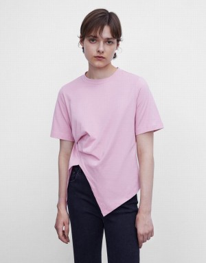 Urban Revivo Asymmetrical Women's T Shirts Pink | YNQ6096TR