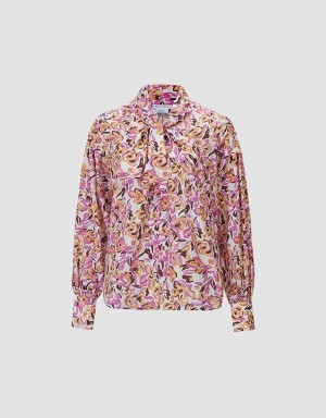 Urban Revivo Bow Detail Floral Women's Blouse Purple | PCL7897UK