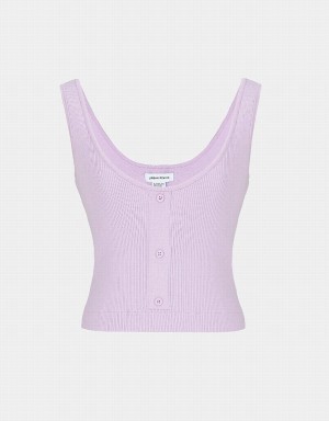 Urban Revivo Button Front Sleeveless Knit Women's Tank Top Purple | EHV596WP