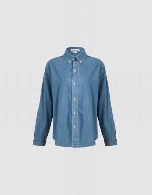 Urban Revivo Button Up Denim Women's Shirts Blue | VWH9148UH