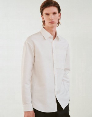 Urban Revivo Button Up Loose Men's Shirts White | QGQ7743ZK