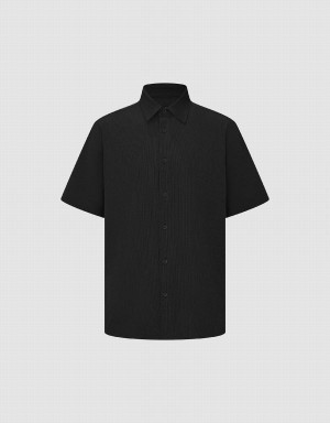 Urban Revivo Button Up Loose Men's Shirts Black | VBW765AX