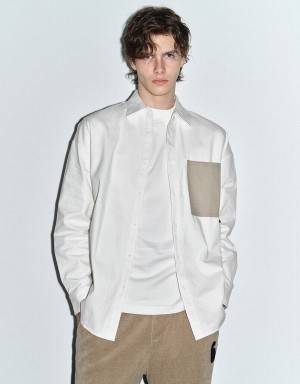 Urban Revivo Button Up Oversized Men's Shirts White | OJW1788CE