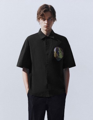 Urban Revivo Button Up Oversized Men's Shirts Black | VIH1873HV