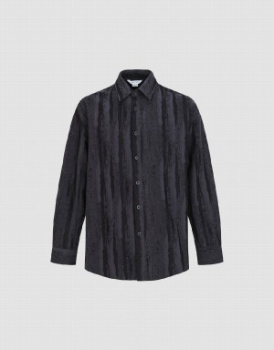 Urban Revivo Button Up Printed Loose Men's Shirts Black | EIR464HR