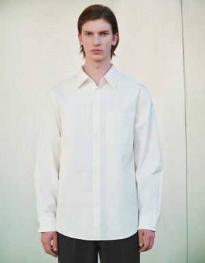 Urban Revivo Button Up Straight Men's Shirts White | GIO4573BF