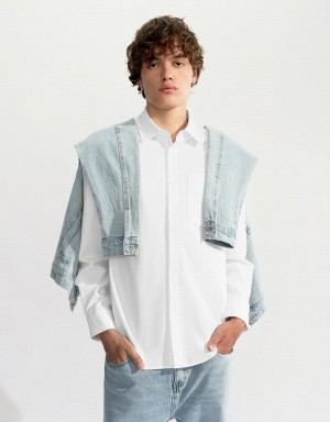 Urban Revivo Button Up Straight Men's Shirts White | TYK5320DM