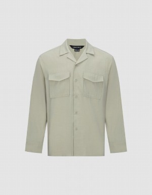 Urban Revivo Button Up Straight Men's Shirts Khaki | XHS8286YU