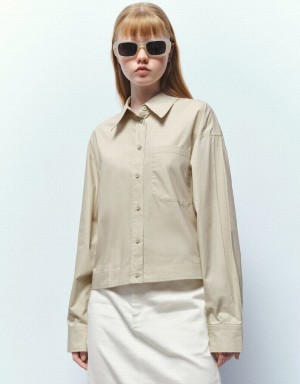 Urban Revivo Button Up Straight Women's Shirts Khaki | VTE4568IU