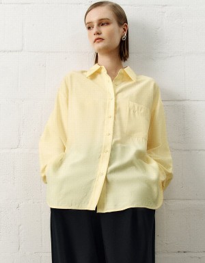 Urban Revivo Button Up Straight Women's Shirts Yellow | AML2522LI