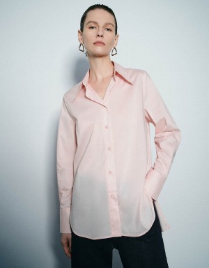 Urban Revivo Button Up Straight Women's Shirts Pink | RRE6176XZ