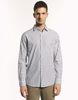 Urban Revivo Button Up Striped Men's Shirts Grey | SVS7729JD