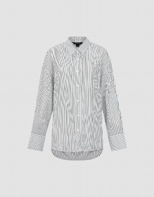 Urban Revivo Button Up Striped Straight Women's Shirts White | CCJ765SC