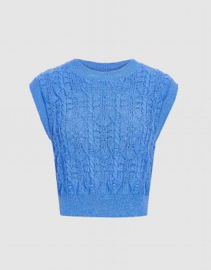 Urban Revivo Cable Knit Women's Tank Top Blue | VTC2462RF