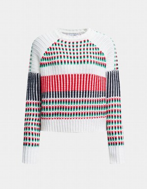 Urban Revivo Checkered Pattern Drop Shoulder Women's Sweaters White | HOM6485YZ