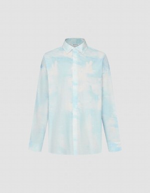 Urban Revivo Cloud Printed Loose Men's Shirts White Blue | JUL9274QD