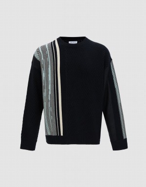 Urban Revivo Colorblock Men's Sweaters Black | DJJ8998UJ