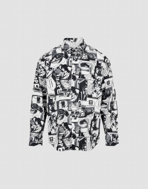 Urban Revivo Comic Printed Loose Men's Shirts Grey | XQO9557SF