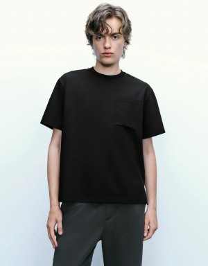 Urban Revivo Crew Neck A-Line Men's T Shirts Black | CRP5084LL