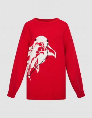 Urban Revivo Crew Neck Holiday Women's Sweaters Red | PMO4948JV