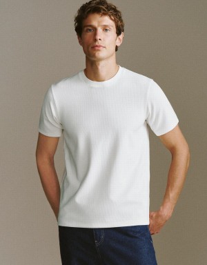 Urban Revivo Crew Neck Knited Men's T Shirts White | TFZ672GK