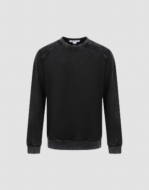 Urban Revivo Crew Neck Loose Men's Sweatshirts Black | DXJ5425GG