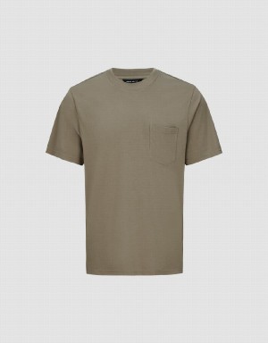 Urban Revivo Crew Neck Loose Men's T Shirts Khaki | UIC962FW