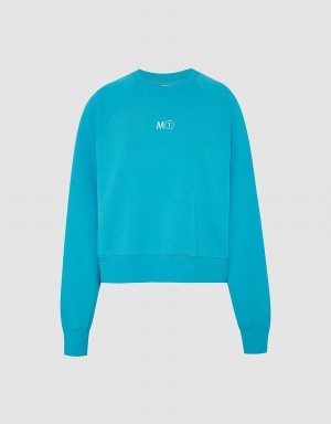 Urban Revivo Crew Neck Loose Women's Sweatshirts Blue | IHO8586KH