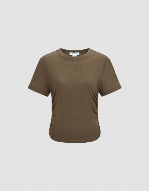 Urban Revivo Crew Neck Skinny Women's T Shirts Brown | MYR319EY