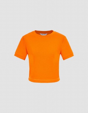 Urban Revivo Crew Neck Skinny Women's T Shirts Orange | MDX2949LB