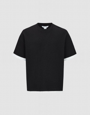 Urban Revivo Crew Neck Straight Men's T Shirts Black | TZV8050VX