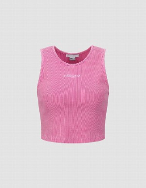 Urban Revivo Crew Neck Women's Tank Top Pink | JNA2584CV