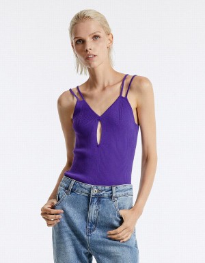 Urban Revivo Cut Out Knitted Camisole Women's Tank Top Purple | HQY4884VY