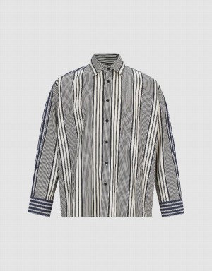 Urban Revivo Dolman Sleeve Striped Loose Men's Shirts Black | FCN1179IN