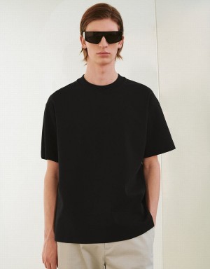 Urban Revivo Drop Shoulder Sleeve Crew Neck Men's T Shirts Black | TNI5130FU