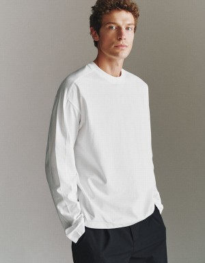 Urban Revivo Drop Shoulder Sleeve Crew Neck Men's T Shirts White | CFE2440SF