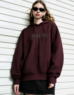 Urban Revivo Drop Shoulder Sleeve Hooded Oversized Women's Sweatshirts Purple | DHU8665IS