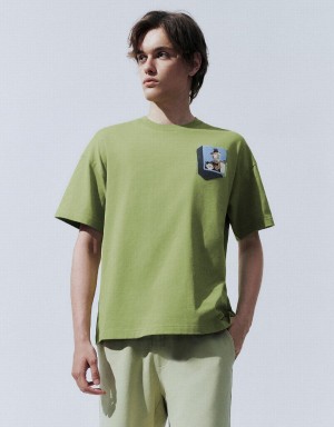 Urban Revivo Drop Shoulder Sleeve Men's T Shirts Green | HPG4051MA