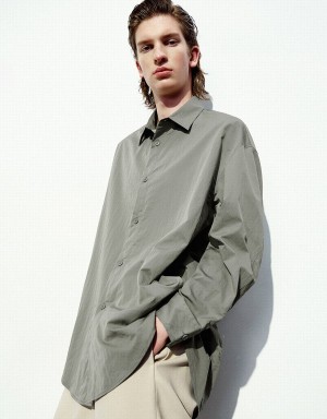 Urban Revivo Drop Shoulder Sleeve Oversized Men's Shirts Green | AAN6555VM