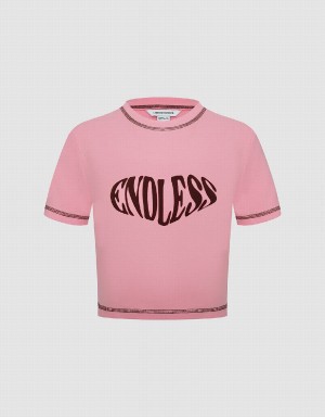 Urban Revivo Endless Printed Crew Neck Skinny Women's T Shirts Pink | JCH4195IU