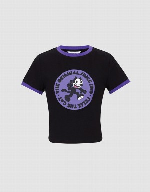 Urban Revivo Felix The Cat Women's T Shirts Black | IJH6617TL