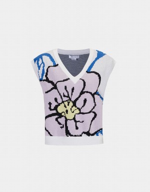 Urban Revivo Floral Jacquard Women's Sweaters White | CVU819ZX