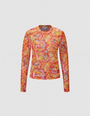 Urban Revivo Floral Knitted Top Women's T Shirts Orange Multicolor | CRY1722BD