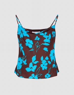 Urban Revivo Floral Print Cowl Neck Cami Women's Tank Top Blue | BSV2937QF