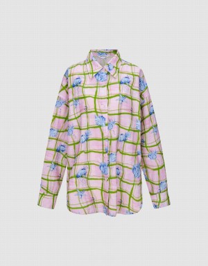 Urban Revivo Flower Printed Straight Women's Shirts Pink | NSD2332GT